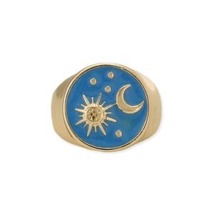My Blue Heaven Gold Celestial Enamel Signet Ring